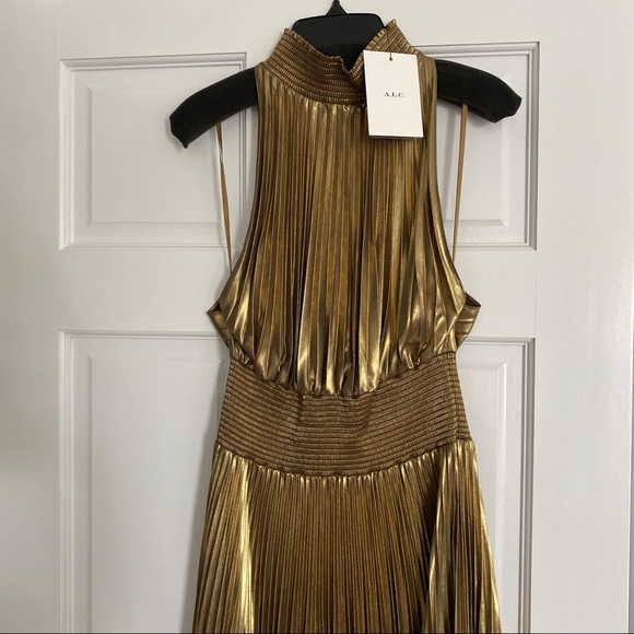 A.L.C. Renzo pleated dress in metallic gold - Picture 7 of 7